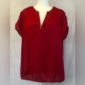 Dressbarn Red Relaxed Blouse with Mandarin Collar